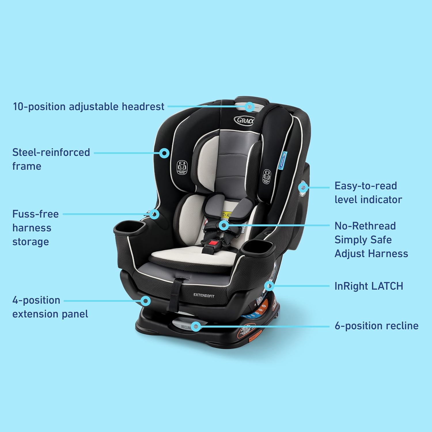 Convertible Car Seat, Rear and Forward Facing Car Seat with Adjustable Extension Panel for Extra Legroom, Great Gift for Baby Shower or Baby Registry, Gotham
