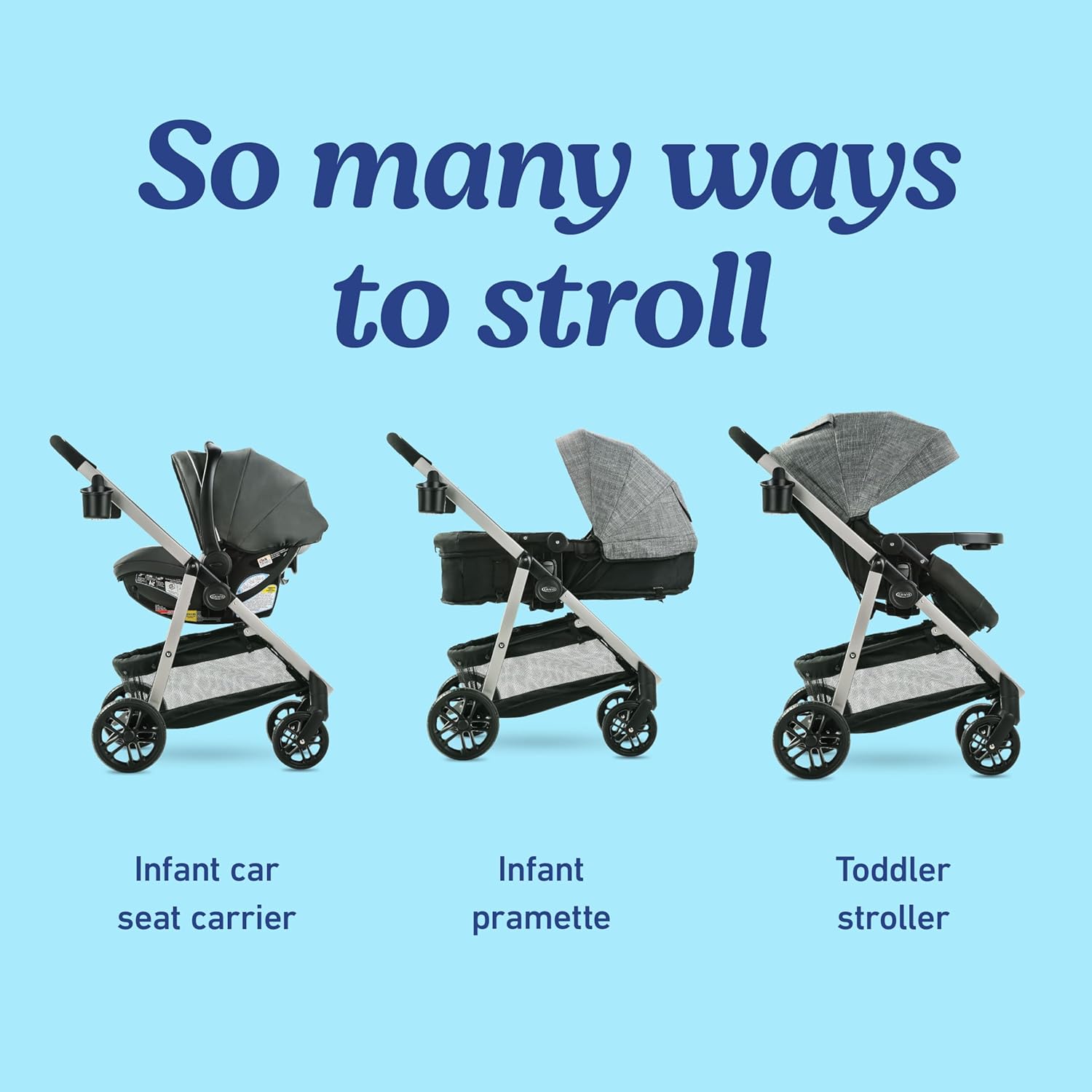 3-in-1 Baby Stroller, 3 Modes: Infant Car Seat Carrier (Car Seat Not Included), Infant Pramette to Toddler Stroller with Reversible Seat and One-Hand Fold, Redmond