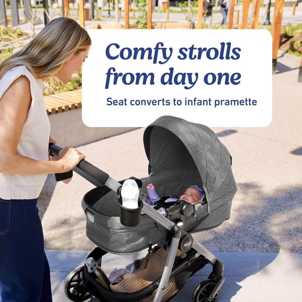 Car Seat and Stroller Combo, Includes SnugRide LX Infant Car Seat and Baby Stroller with True Pram Mode, Reversible Seat, One Hand Fold, Extra Storage, Lilac Mod