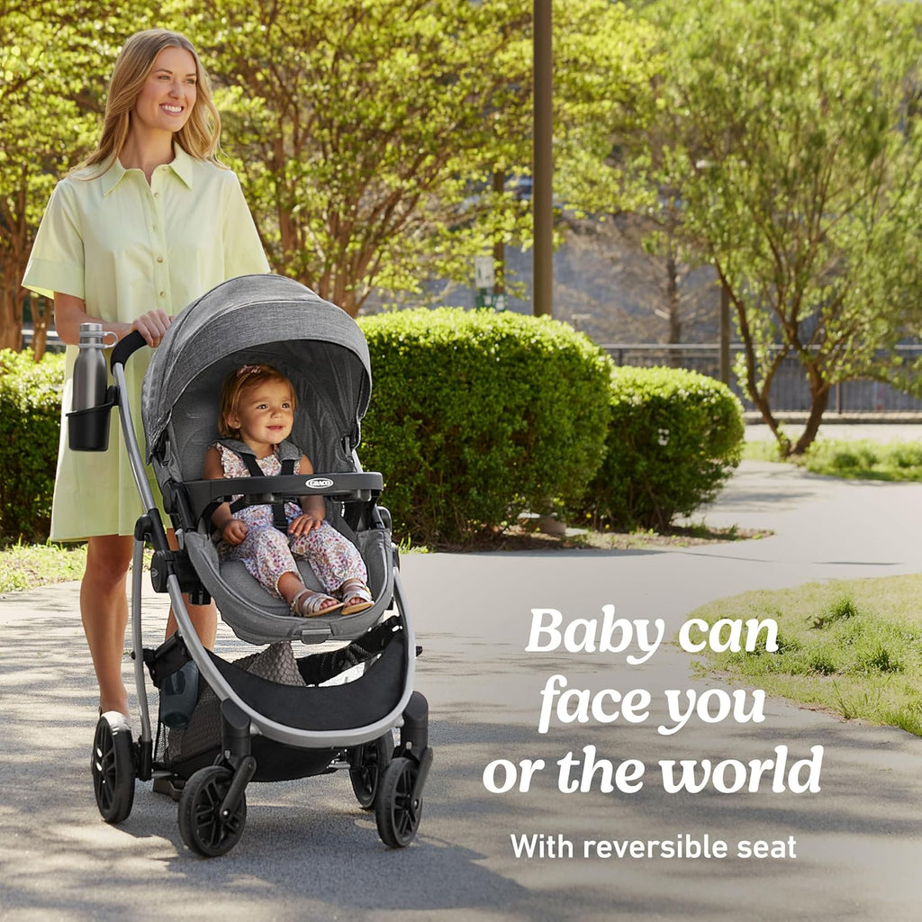 Car Seat and Stroller Combo, Includes SnugRide LX Infant Car Seat and Baby Stroller with True Pram Mode, Reversible Seat, One Hand Fold, Extra Storage, Lilac Mod